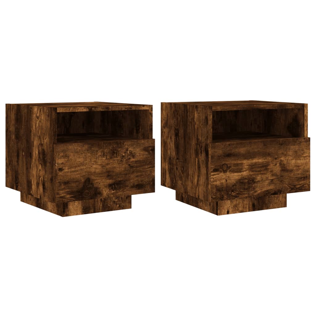 vidaXL Noptiere cu lumini LED, 2 buc., stejar fumuriu, 40x39x37 cm