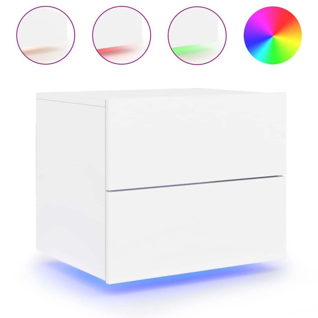 vidaXL Noptieră montată pe perete cu lumini LED, alb