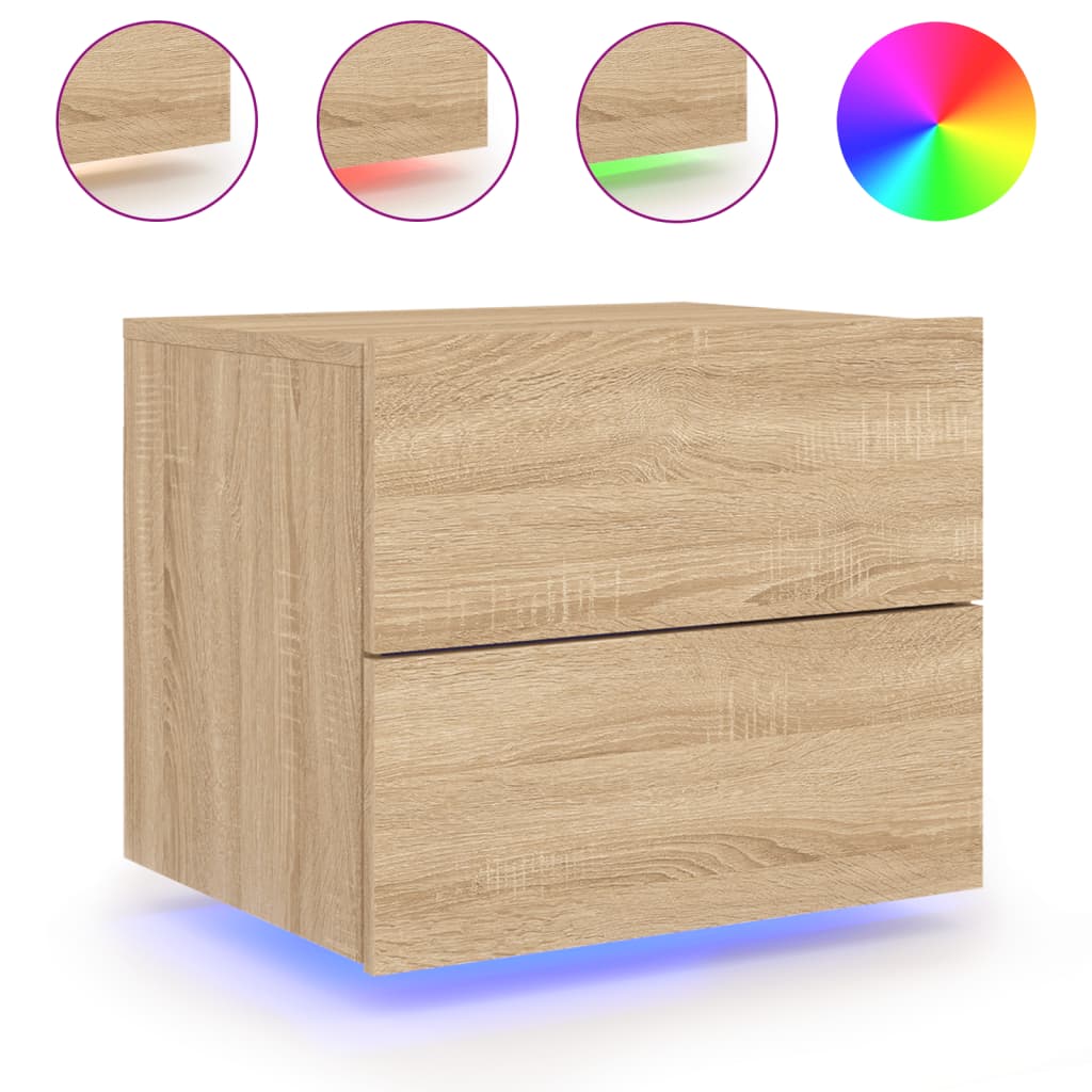 vidaXL Noptieră montată pe perete cu lumini LED, stejar sonoma