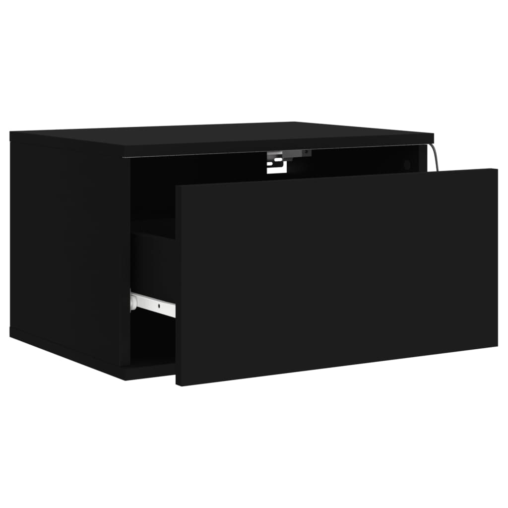 vidaXL Noptieră montată pe perete cu lumini LED, negru