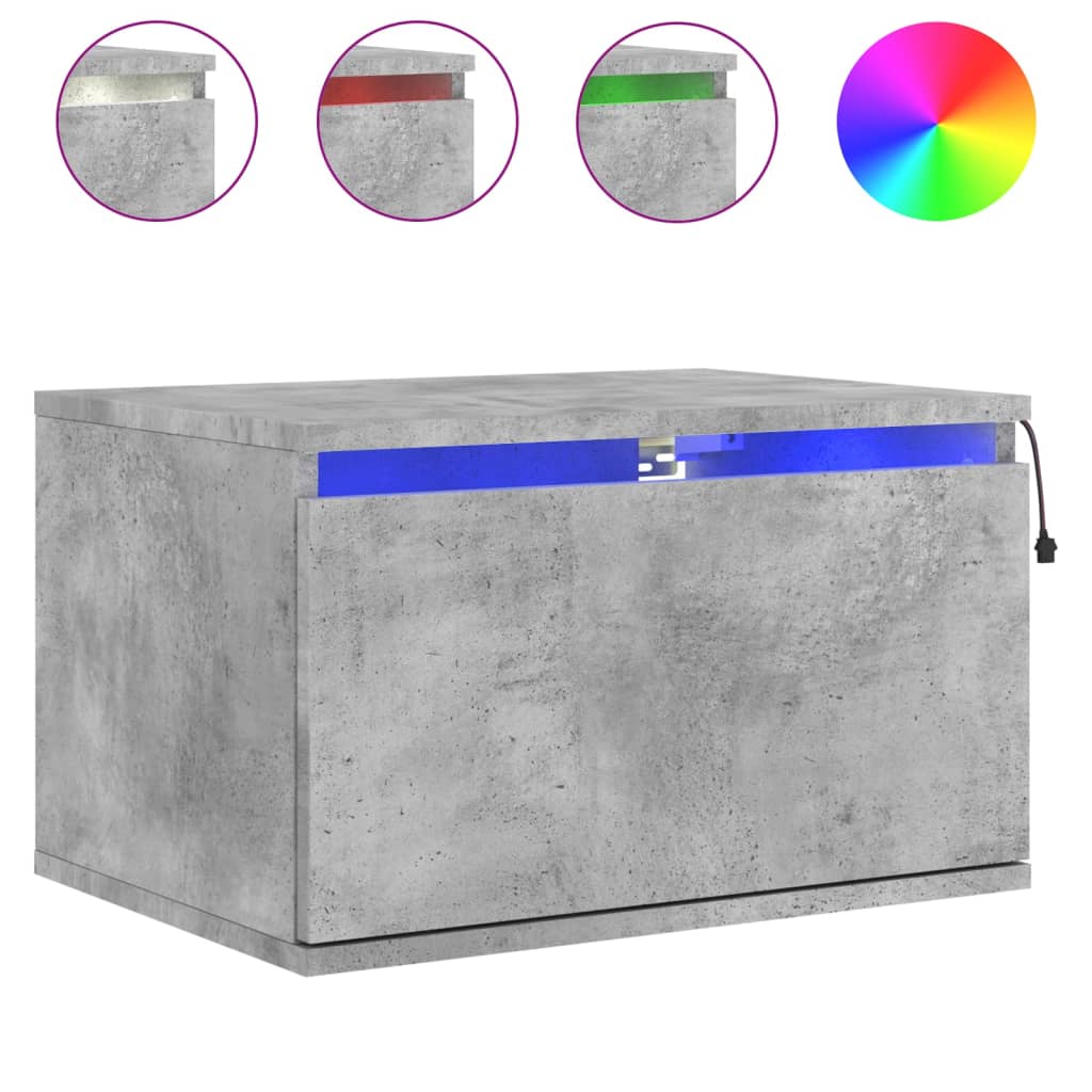 vidaXL Noptiere montate pe perete cu lumini LED, 2 buc., gri beton vidaXL Noptiere montate pe perete cu lumini LED, 2 buc., gri beton