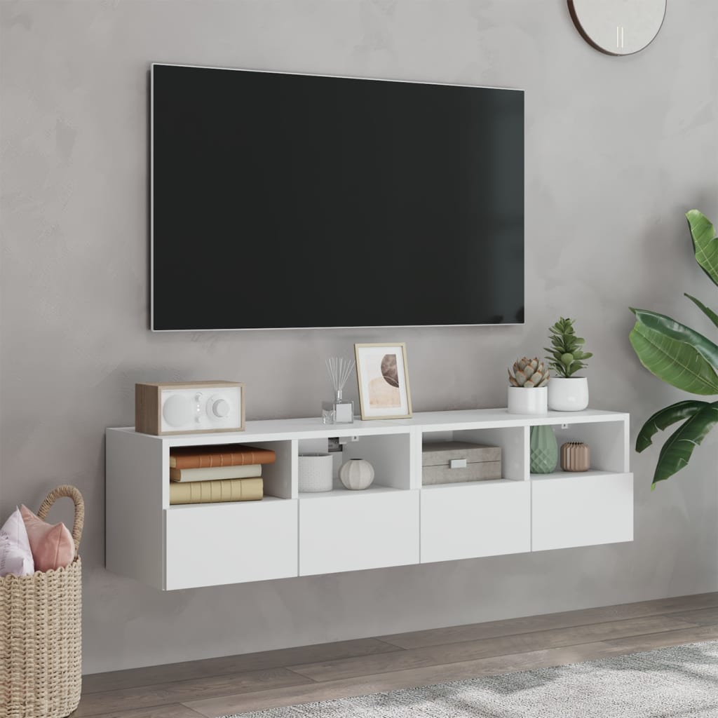 vidaXL Dulap TV de perete, 2 buc, alb, 60x30x30 cm, lemn prelucrat