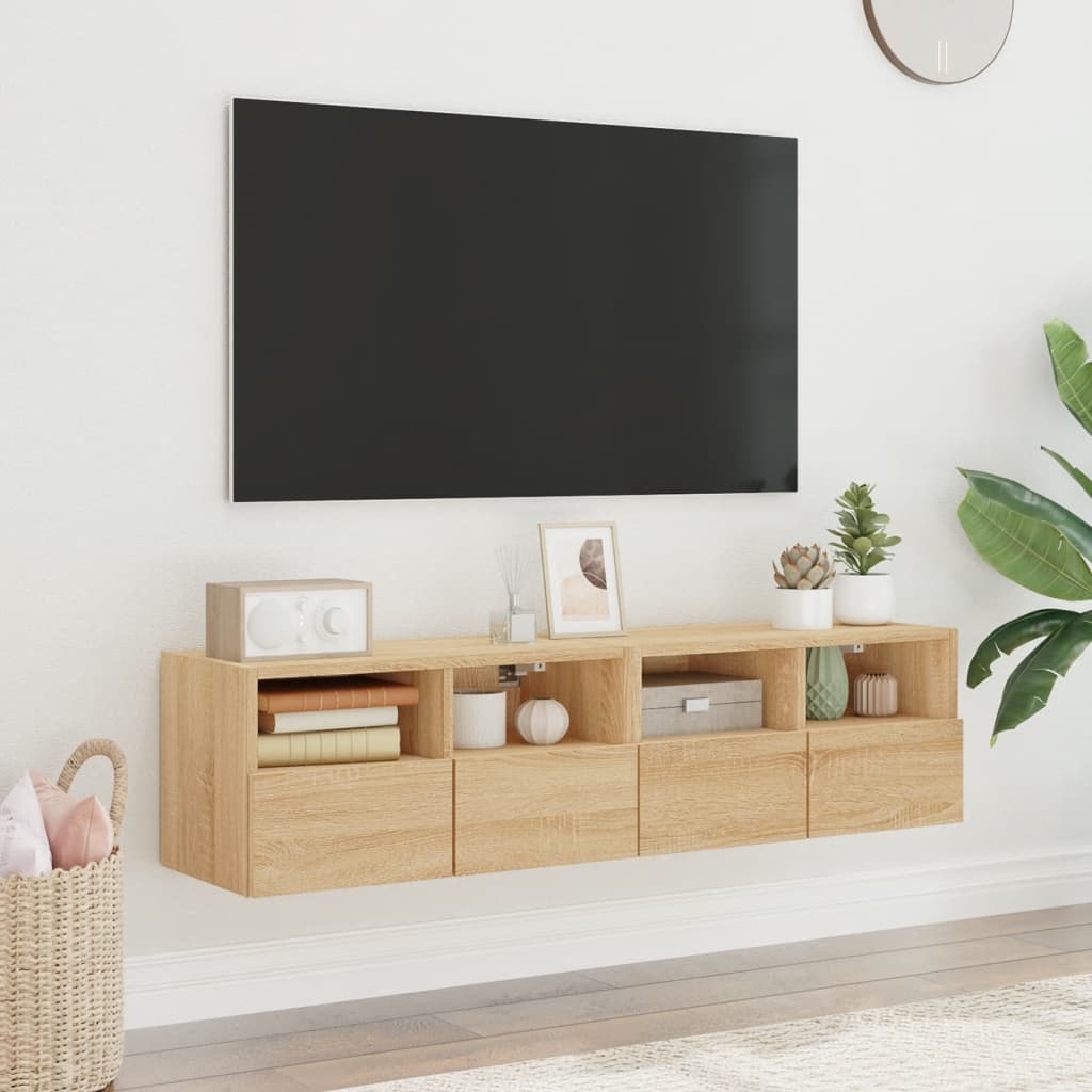 vidaXL Comode TV de perete, 2 buc., stejar sonoma, 60x30x30 cm, lemn