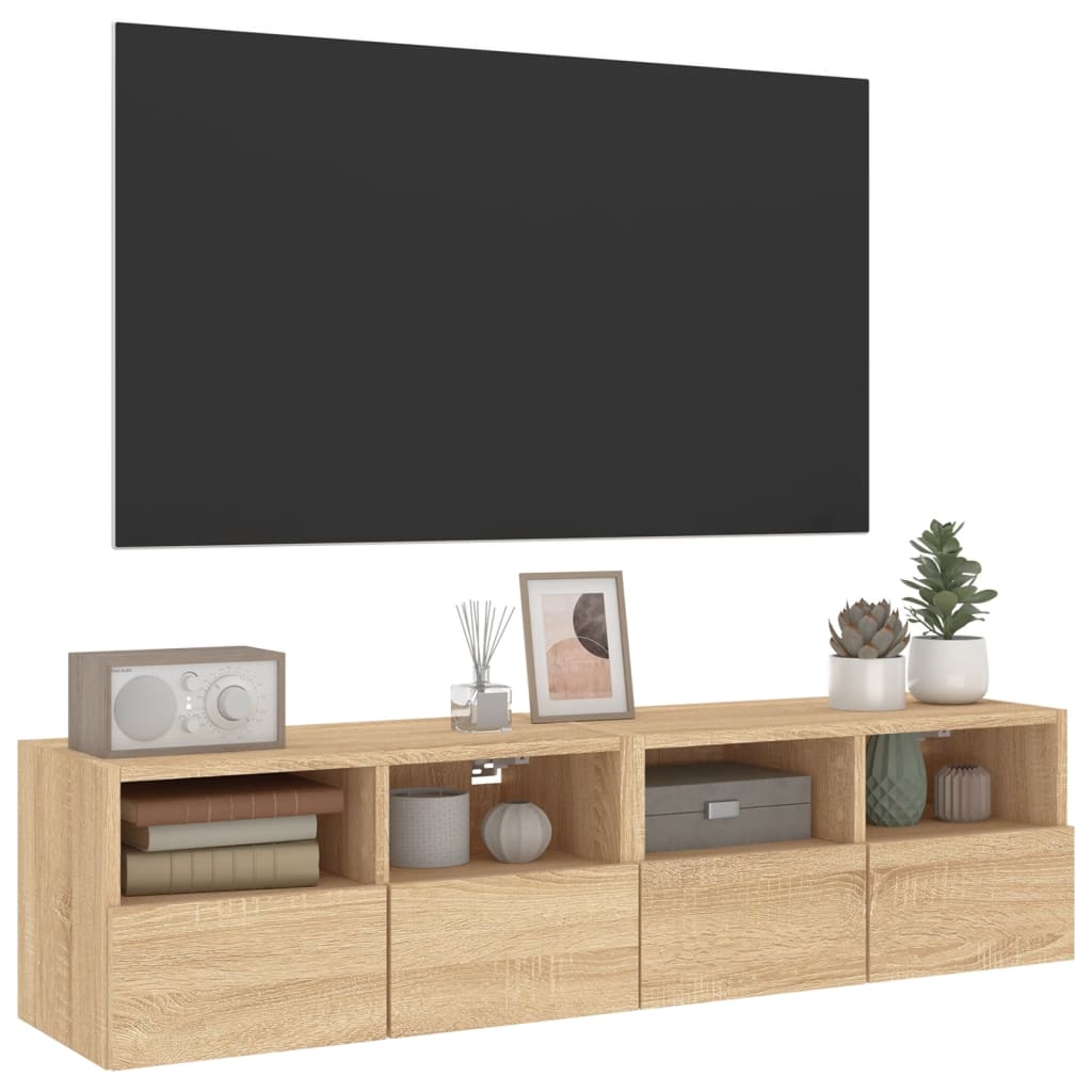 vidaXL Comode TV de perete, 2 buc., stejar sonoma, 60x30x30 cm, lemn