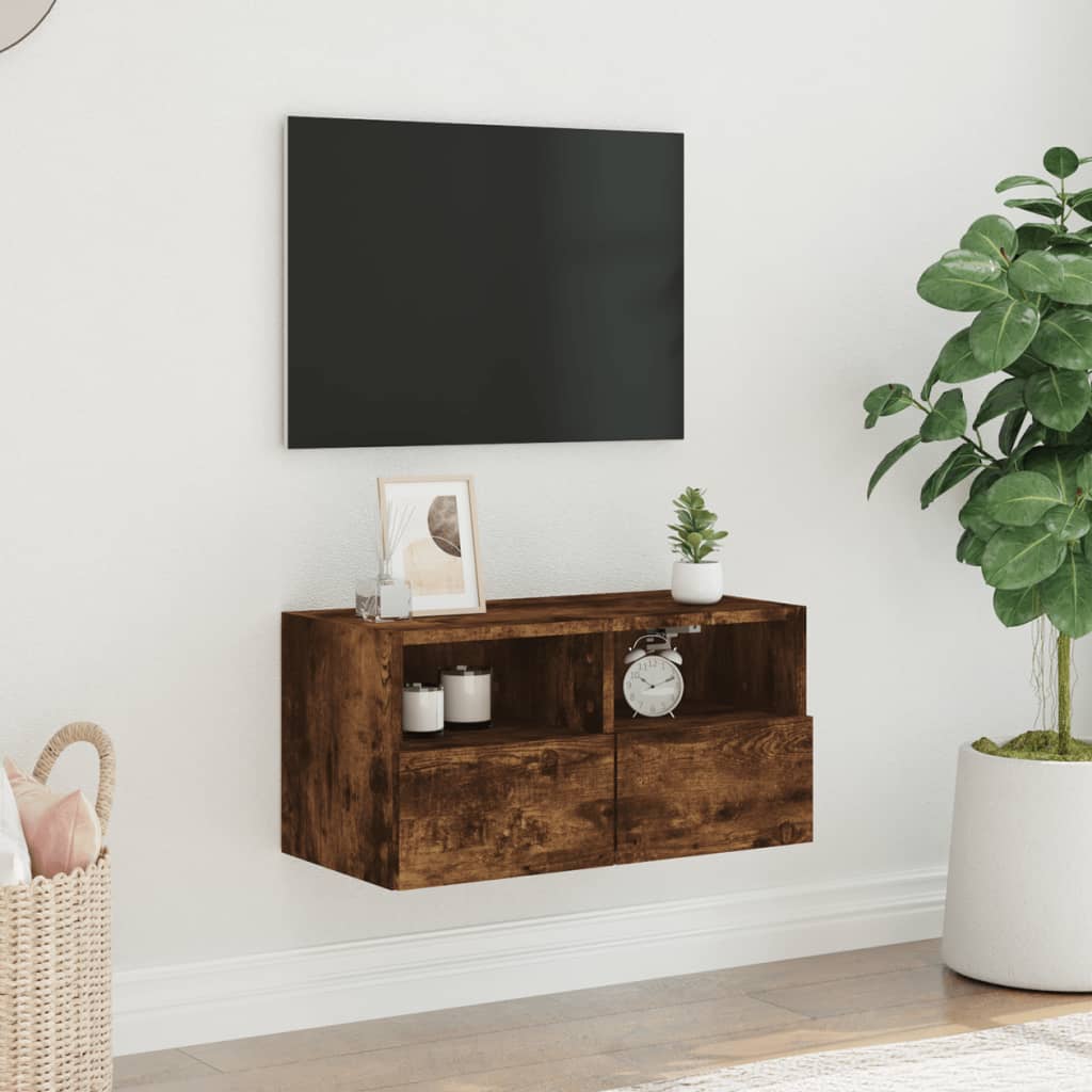 vidaXL Comodă TV de perete stejar fumuriu 60x30x30 cm lemn prelucrat vidaXL Comodă TV de perete stejar fumuriu 60x30x30 cm lemn prelucrat