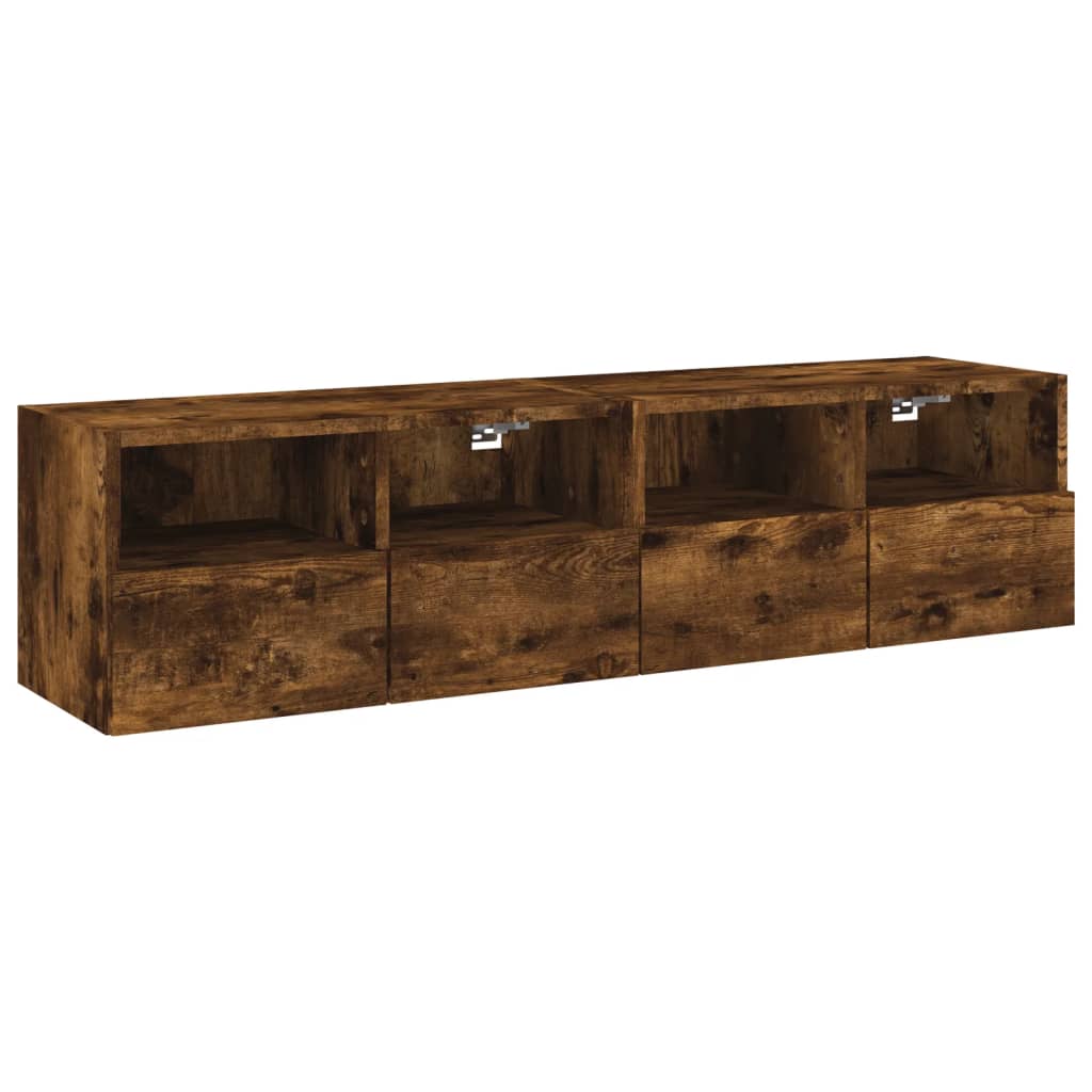 vidaXL Comodă TV de perete, 2 buc., stejar fumuriu, 60x30x30 cm, lemn vidaXL Comodă TV de perete, 2 buc., stejar fumuriu, 60x30x30 cm, lemn