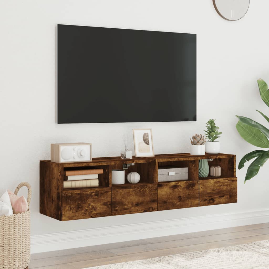 vidaXL Comodă TV de perete, 2 buc., stejar fumuriu, 60x30x30 cm, lemn vidaXL Comodă TV de perete, 2 buc., stejar fumuriu, 60x30x30 cm, lemn