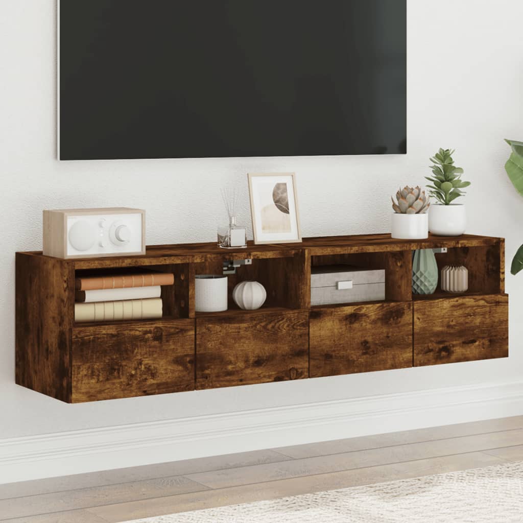vidaXL Comodă TV de perete, 2 buc., stejar fumuriu, 60x30x30 cm, lemn vidaXL Comodă TV de perete, 2 buc., stejar fumuriu, 60x30x30 cm, lemn