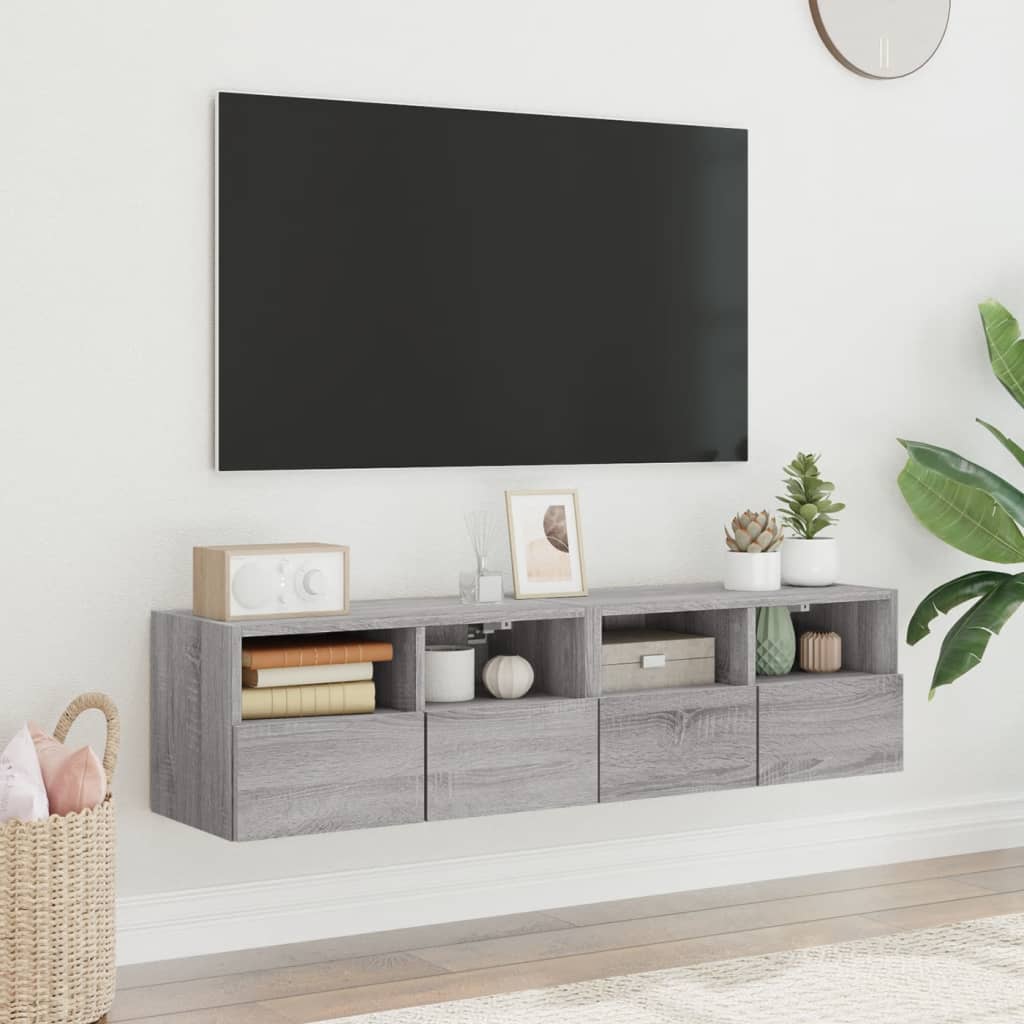 vidaXL Comode TV de perete, 2 buc., gri sonoma, 60x30x30 cm, lemn