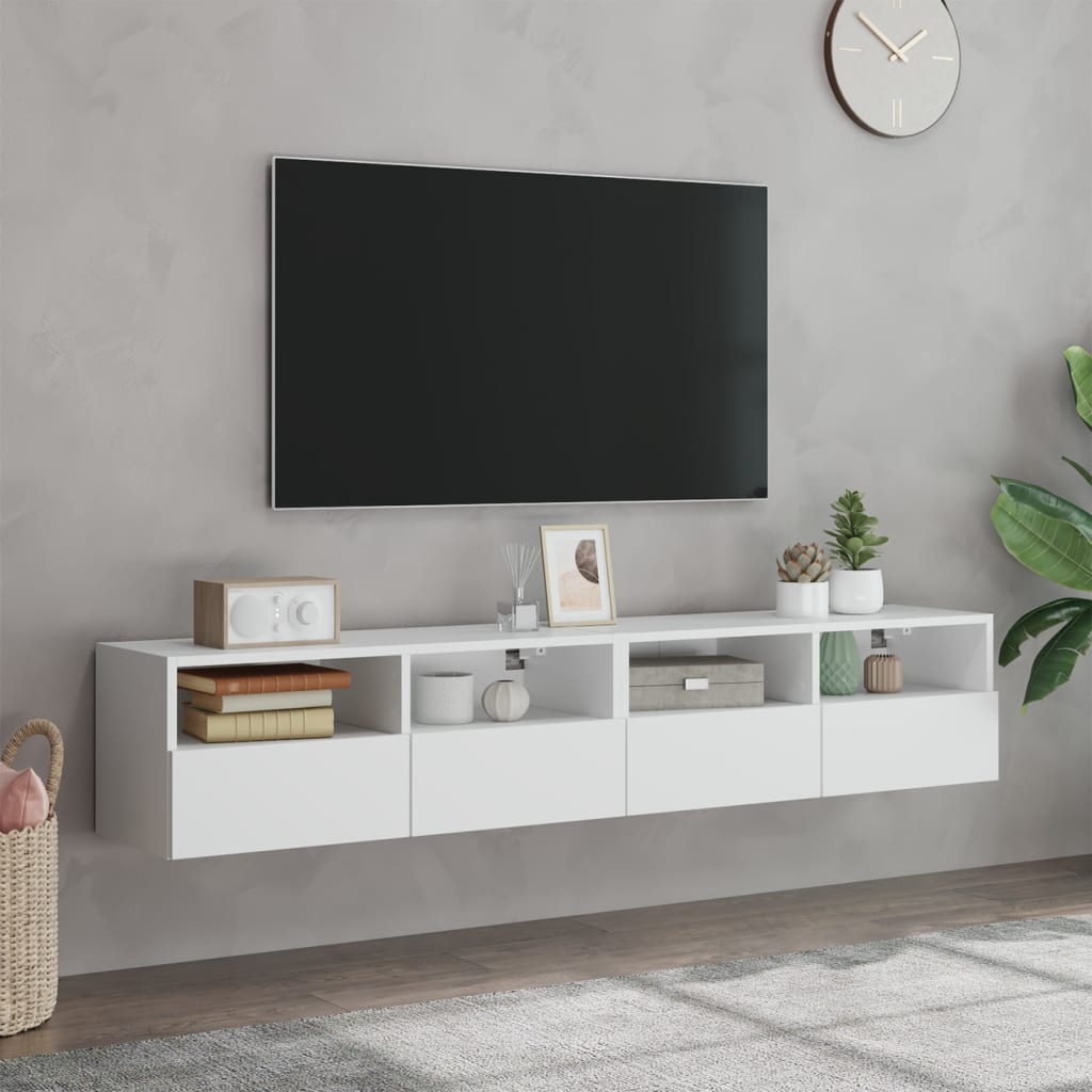 vidaXL Comode TV de perete, 2 buc., alb, 80x30x30 cm, lemn prelucrat