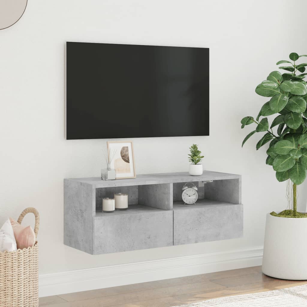 vidaXL Comode TV de perete, gri beton, 80x30x30 cm, lemn prelucrat