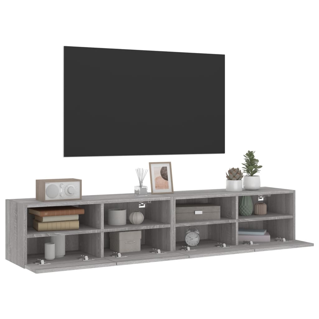 vidaXL Comode TV de perete, 2 buc., gri sonoma, 80x30x30 cm, lemn