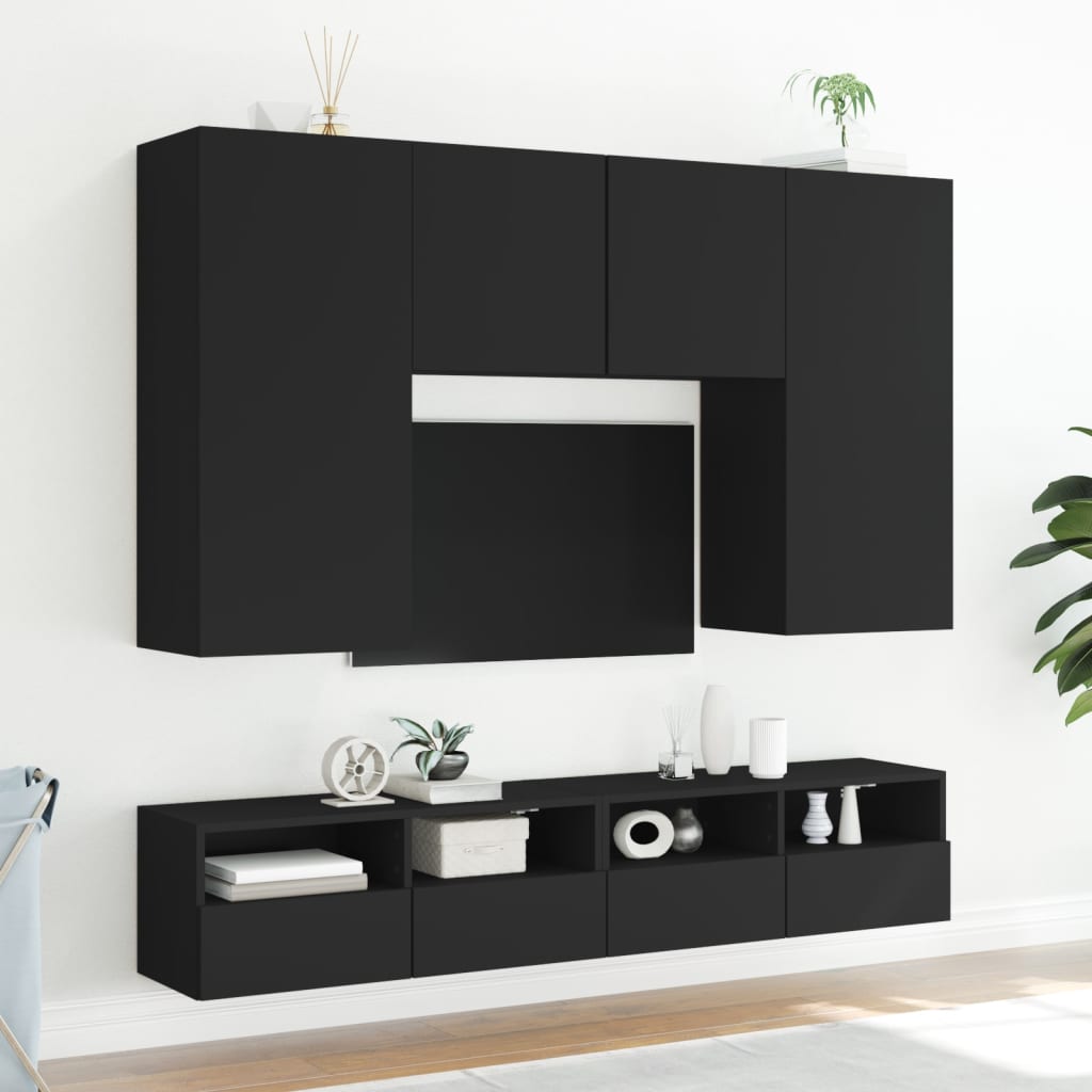 vidaXL Dulapuri TV de perete 2 buc. negru 100x30x30 cm lemn compozit