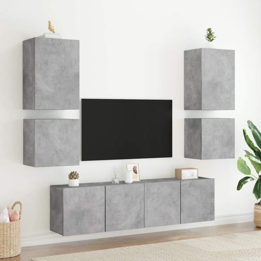 vidaXL Comode TV de perete, 2 buc. gri beton, 40,5x30x40 cm, lemn