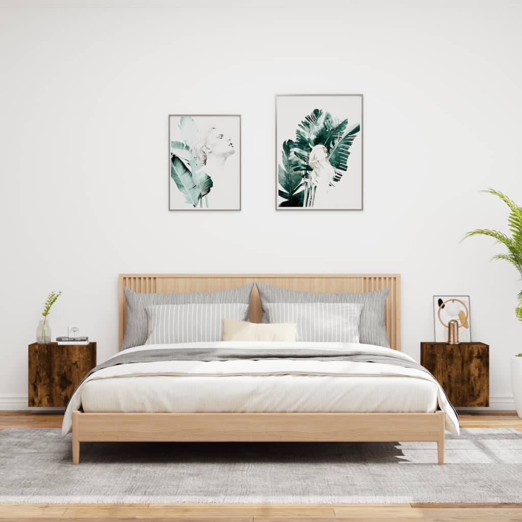 vidaXL Comodă TV de perete 2 buc., stejar fumuriu, 40,5x30x40 cm, lemn