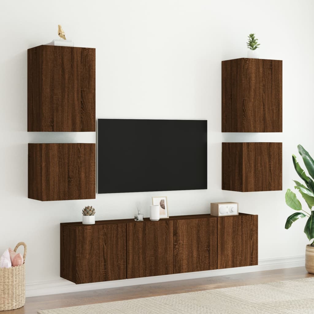 vidaXL Comodă TV de perete, 2 buc., stejar maro, 40,5x30x40 cm, lemn