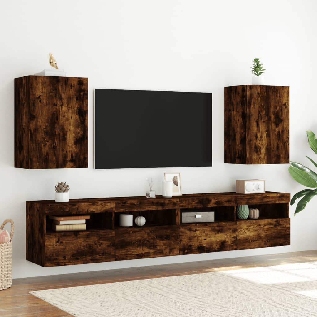 vidaXL Comodă TV de perete stejar fumuriu 40,5x30x60 cm lemn prelucrat