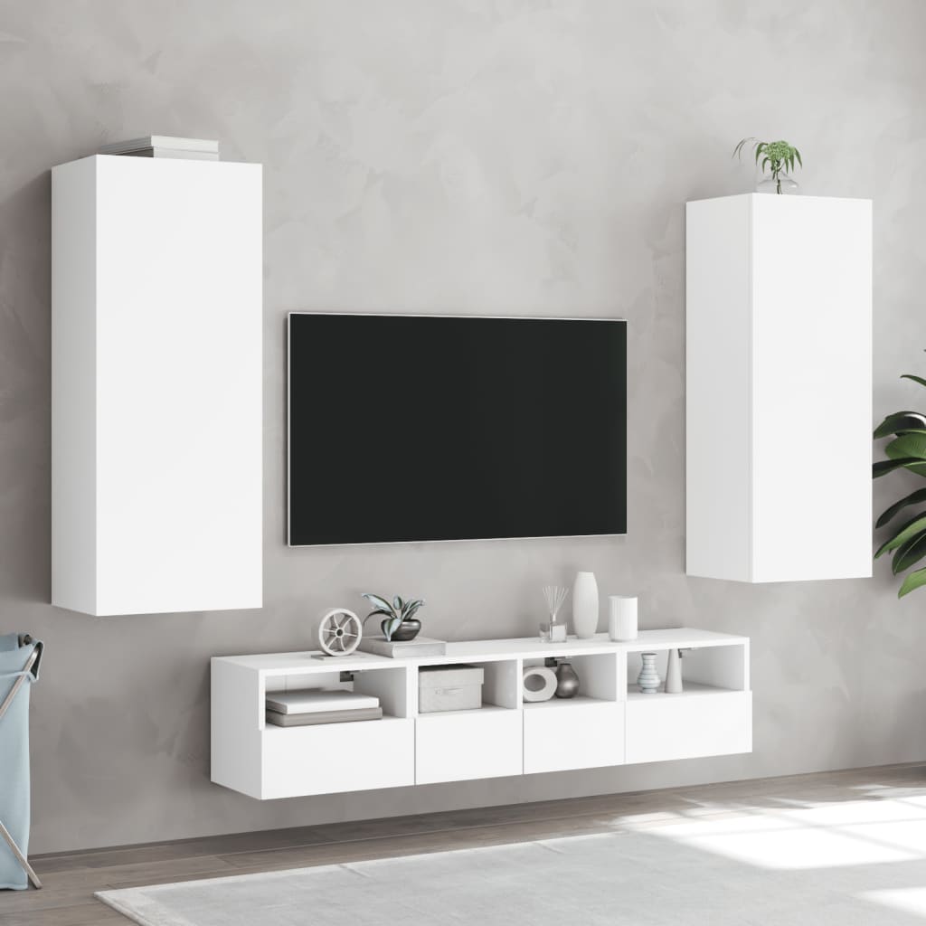 vidaXL Comodă TV de perete, alb, 40,5x30x102 cm, lemn prelucrat vidaXL Comodă TV de perete, alb, 40,5x30x102 cm, lemn prelucrat