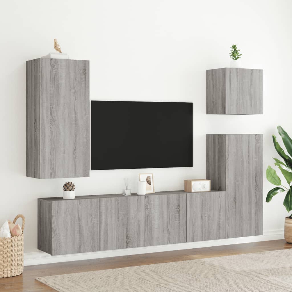 vidaXL Comodă TV de perete, 2 buc. gri sonoma, 80x30x41 cm vidaXL Comodă TV de perete, 2 buc. gri sonoma, 80x30x41 cm