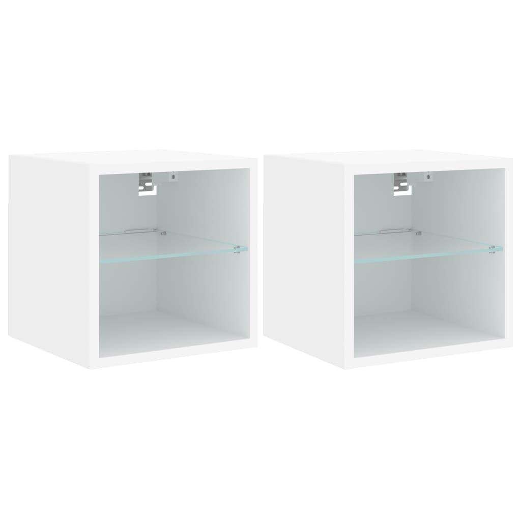 vidaXL Comode TV de perete cu lumini LED, 2 buc., alb, 30x28,5x30 cm