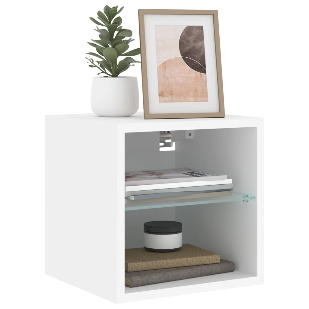 vidaXL Comode TV de perete cu lumini LED, 2 buc., alb, 30x28,5x30 cm