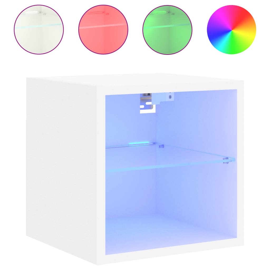 vidaXL Comode TV de perete cu lumini LED, 2 buc., alb, 30x28,5x30 cm