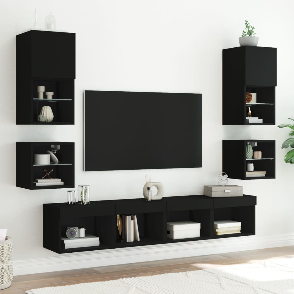 vidaXL Comodă TV de perete cu lumini LED, negru, 30x28,5x30 cm vidaXL Comodă TV de perete cu lumini LED, negru, 30x28,5x30 cm