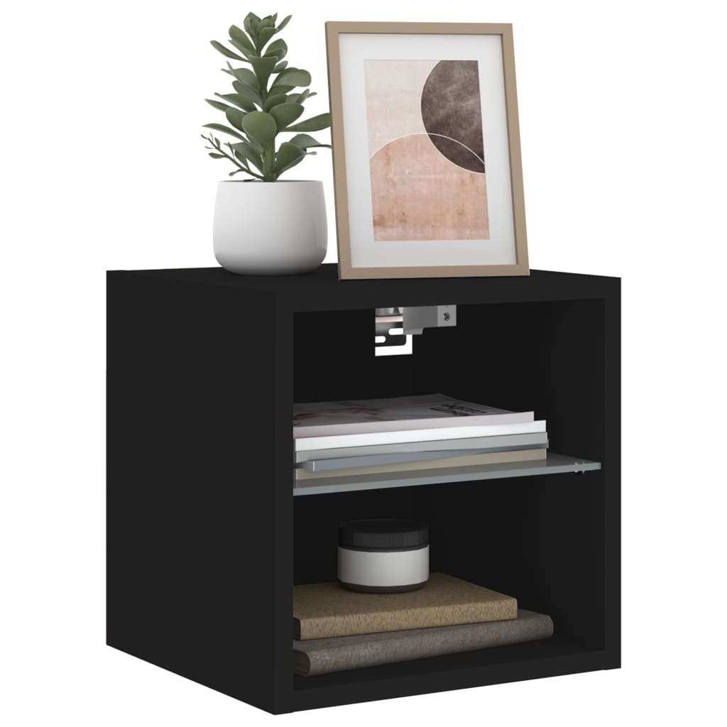 vidaXL Comodă TV de perete cu lumini LED, negru, 30x28,5x30 cm vidaXL Comodă TV de perete cu lumini LED, negru, 30x28,5x30 cm