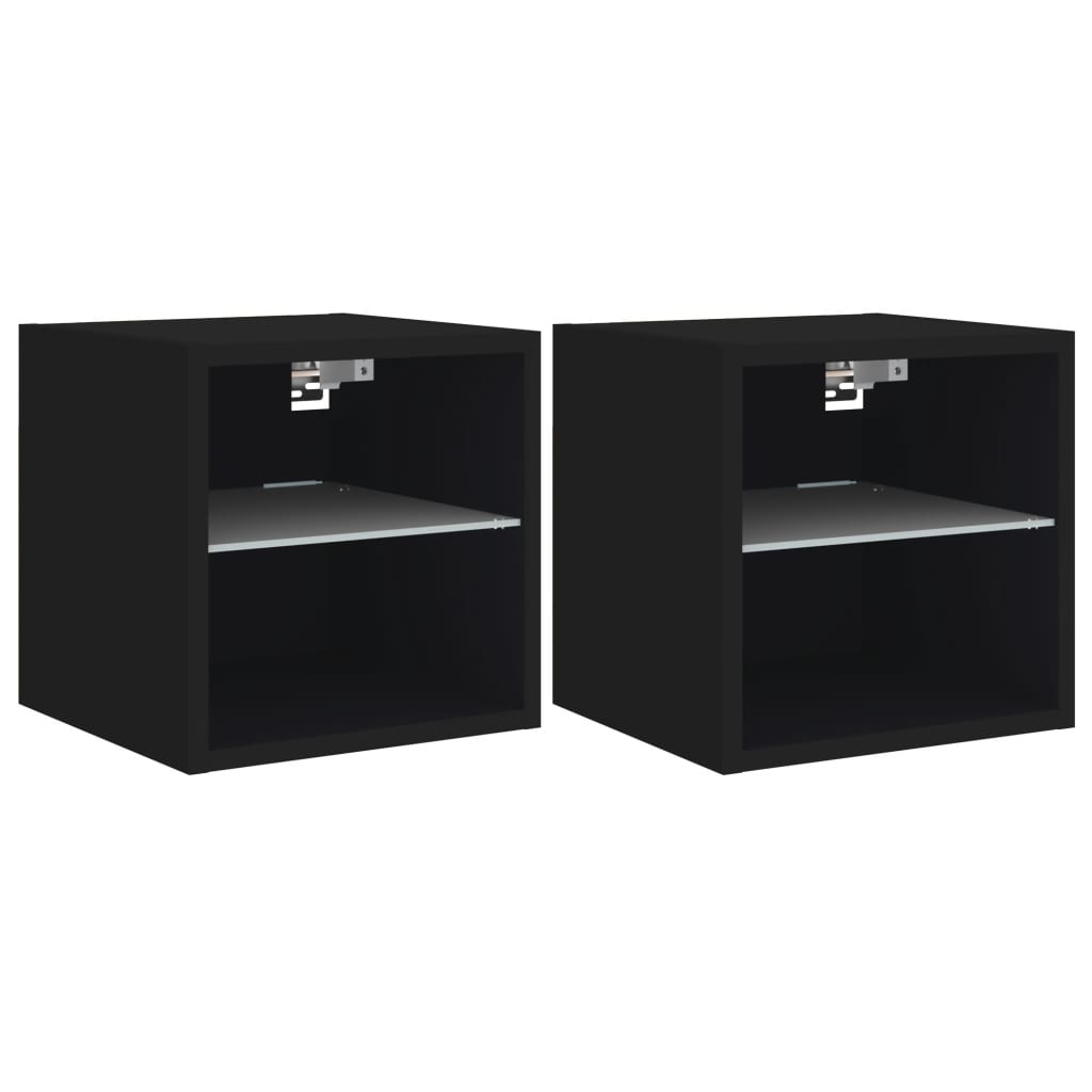 vidaXL Comode TV de perete cu lumini LED, 2 buc., negru, 30x28,5x30 cm
