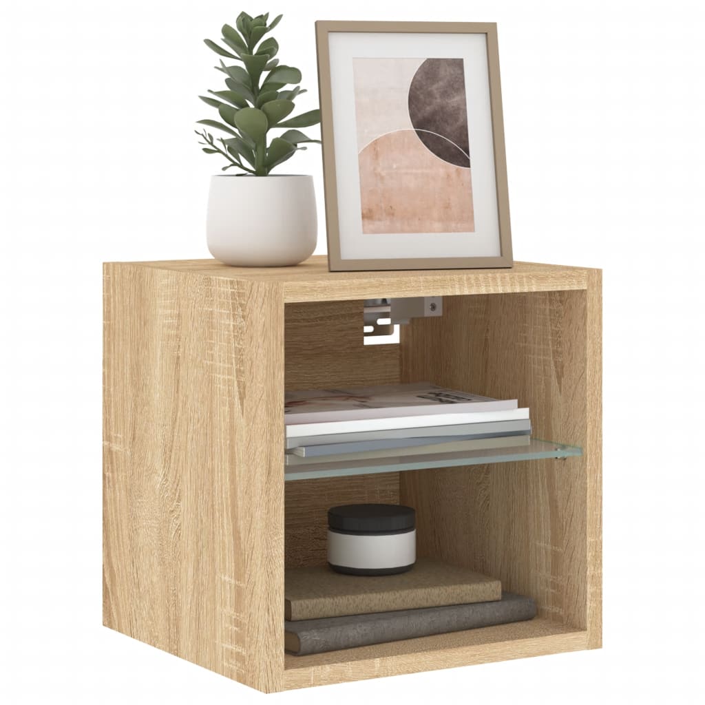 vidaXL Comodă TV de perete cu lumini LED, stejar sonoma 30x28,5x30 cm vidaXL Comodă TV de perete cu lumini LED, stejar sonoma 30x28,5x30 cm