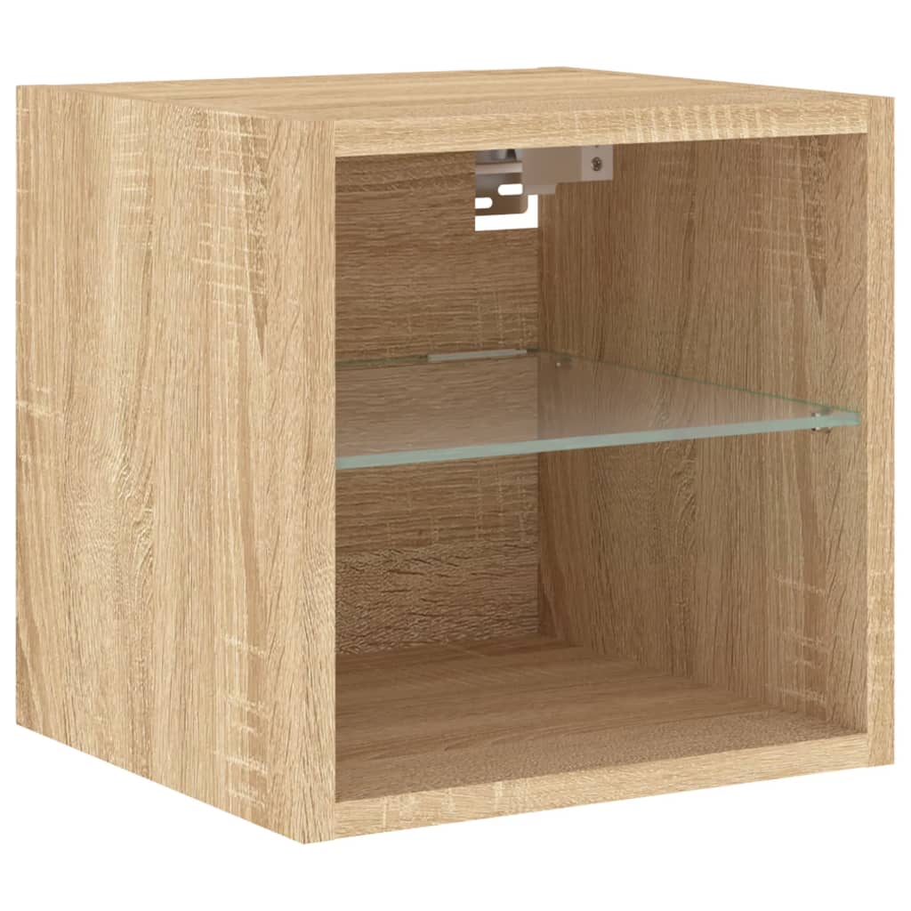 vidaXL Comodă TV de perete cu lumini LED, stejar sonoma 30x28,5x30 cm vidaXL Comodă TV de perete cu lumini LED, stejar sonoma 30x28,5x30 cm