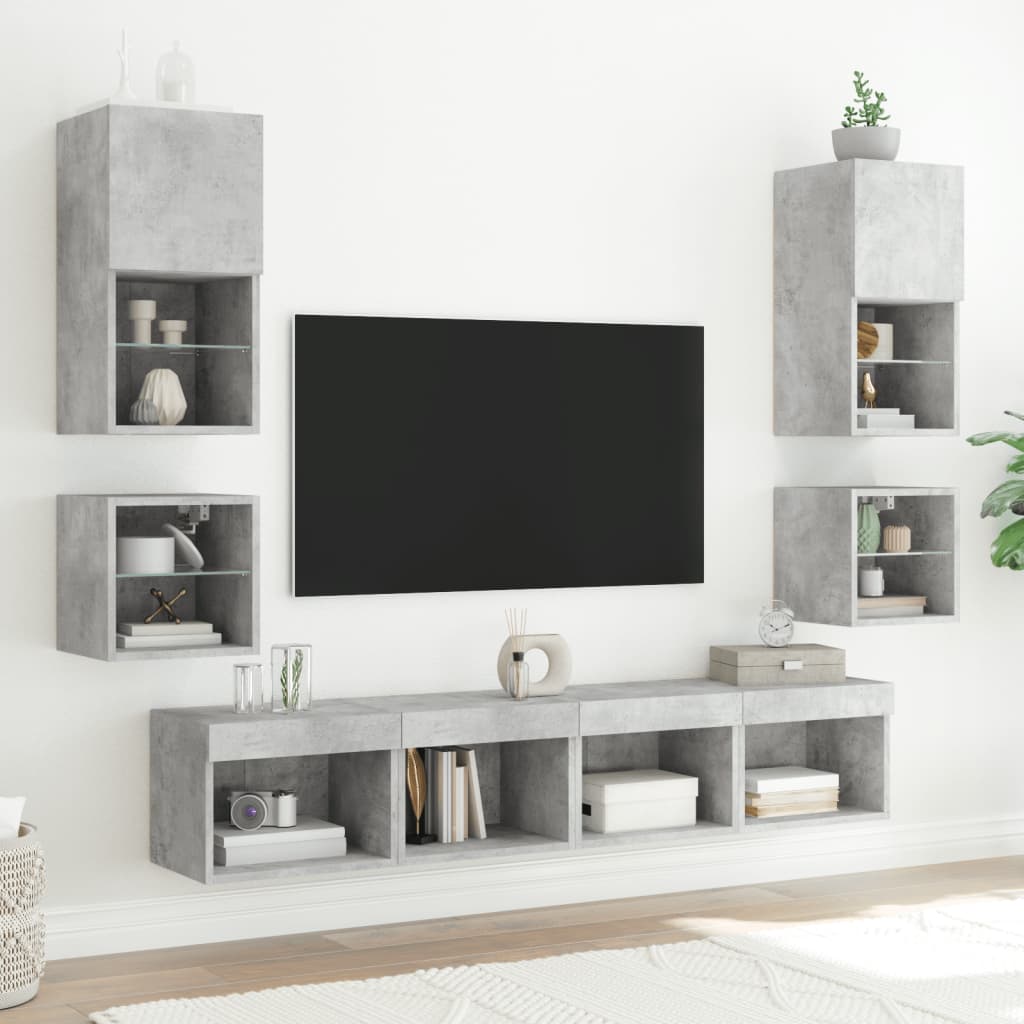 vidaXL Comodă TV de perete cu lumini LED, gri beton, 30x28,5x30 cm vidaXL Comodă TV de perete cu lumini LED, gri beton, 30x28,5x30 cm