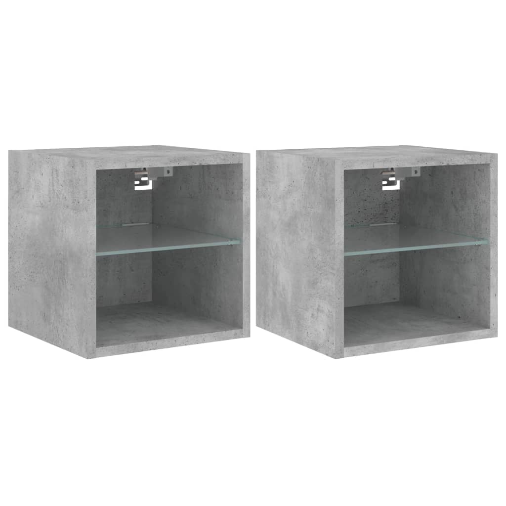 vidaXL Comode TV de perete cu lumini LED 2 buc. gri beton 30x28,5x30cm