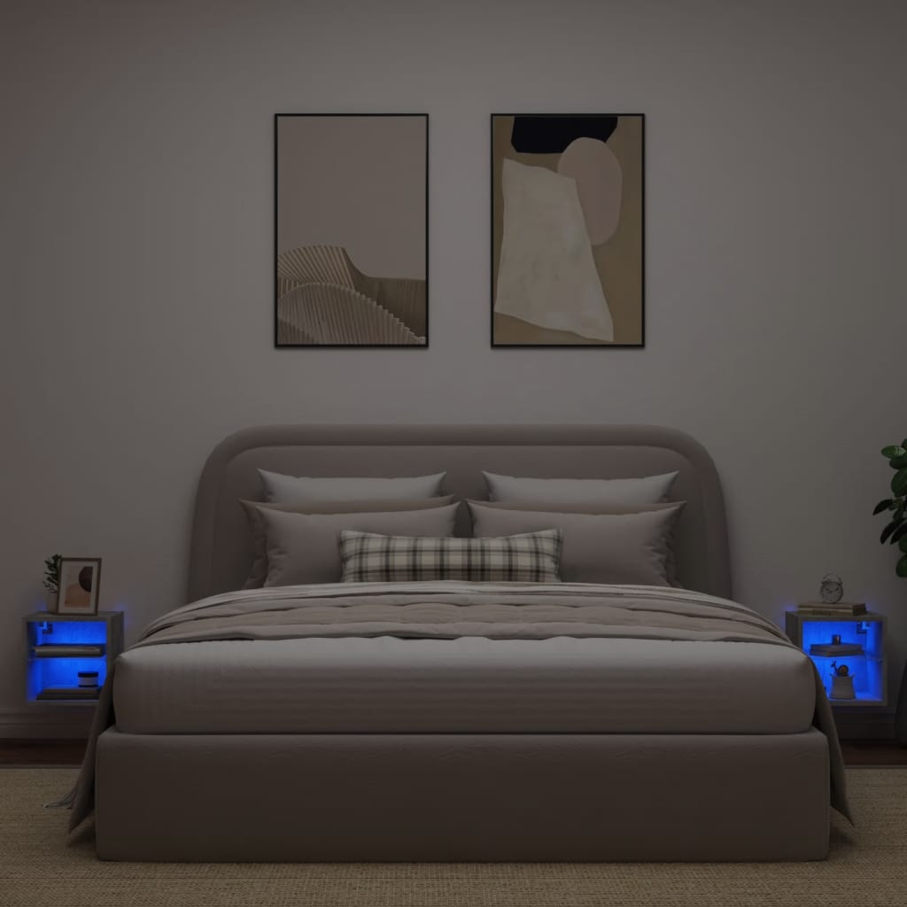 vidaXL Comode TV de perete cu lumini LED 2 buc. gri beton 30x28,5x30cm