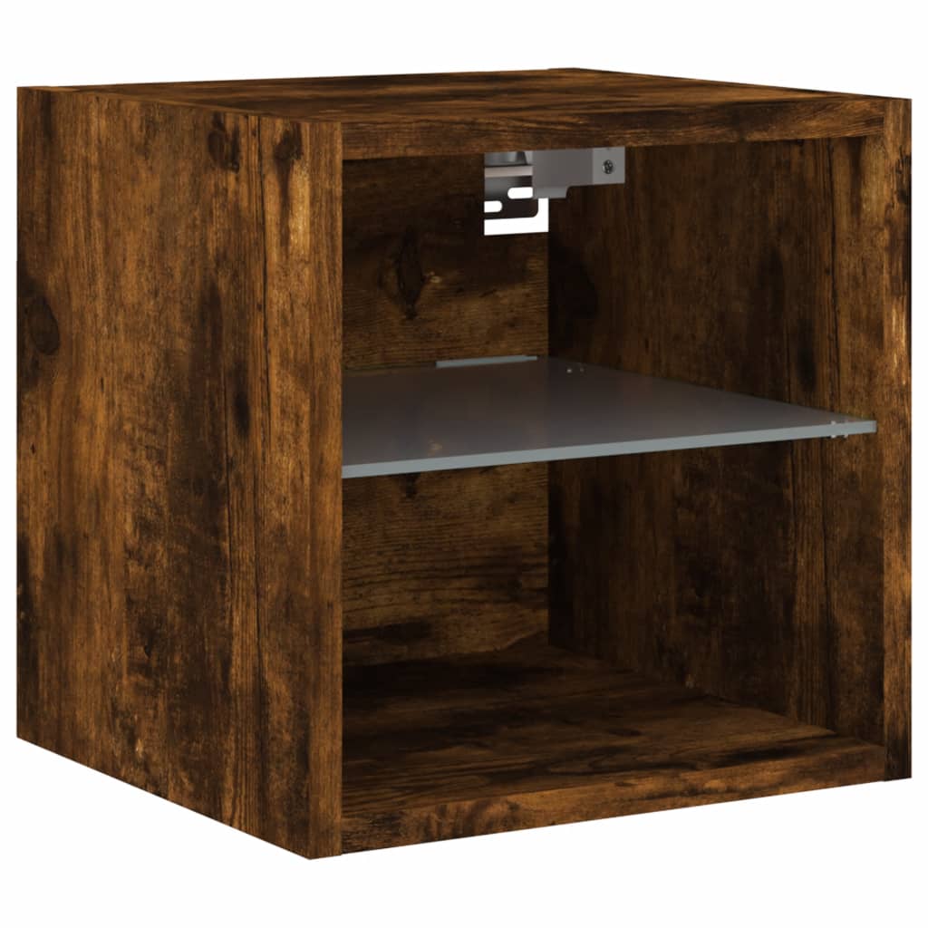 vidaXL Comodă TV de perete cu lumini LED, stejar fumuriu 30x28,5x30 cm vidaXL Comodă TV de perete cu lumini LED, stejar fumuriu 30x28,5x30 cm