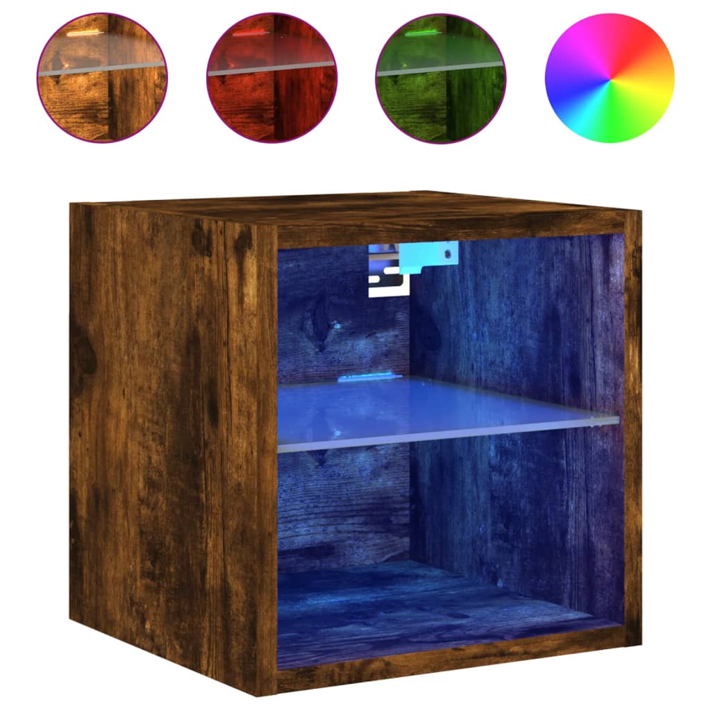 vidaXL Comode TV cu lumini LED, 2 buc., stejar fumuriu, 30x28,5x30 cm
