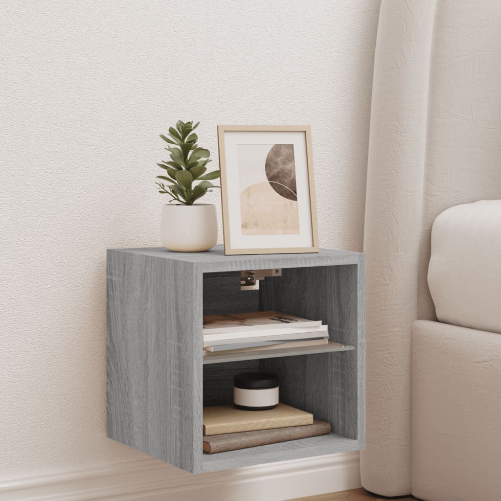 vidaXL Comodă TV de perete cu lumini LED, gri sonoma 30x28,5x30 cm vidaXL Comodă TV de perete cu lumini LED, gri sonoma 30x28,5x30 cm