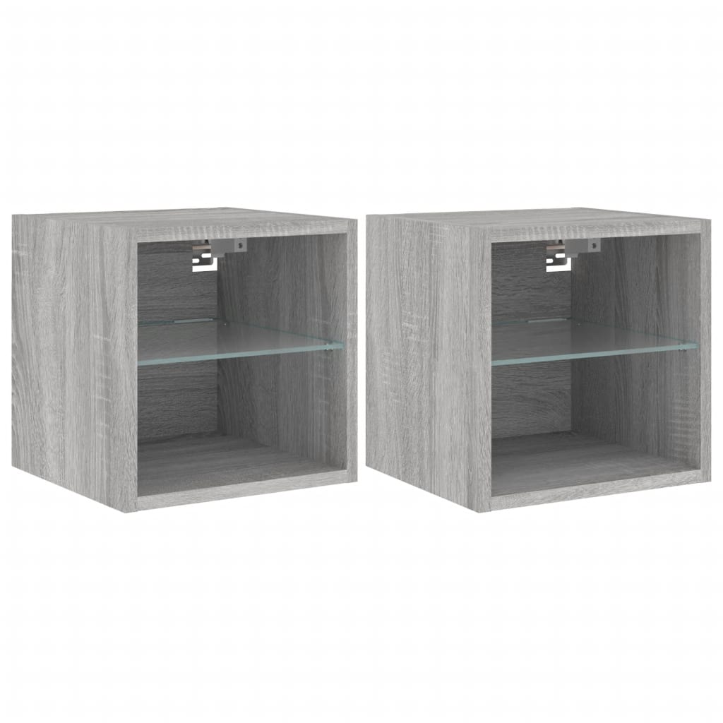 vidaXL Comode TV cu lumini LED, 2 buc., gri sonoma, 30x28,5x30 cm
