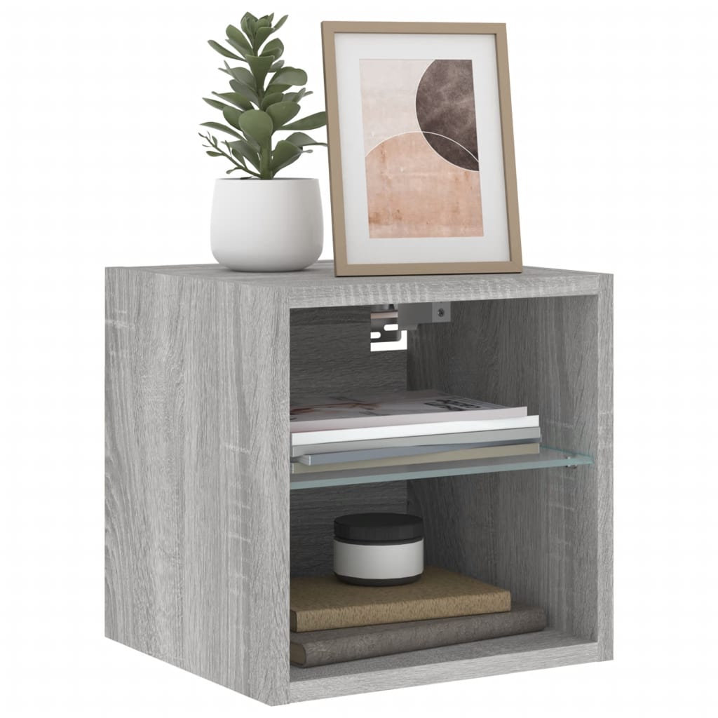 vidaXL Comode TV cu lumini LED, 2 buc., gri sonoma, 30x28,5x30 cm