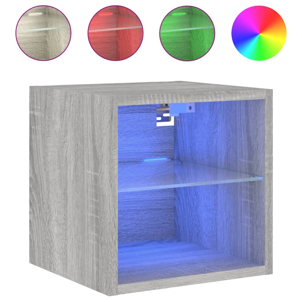 vidaXL Comode TV cu lumini LED, 2 buc., gri sonoma, 30x28,5x30 cm