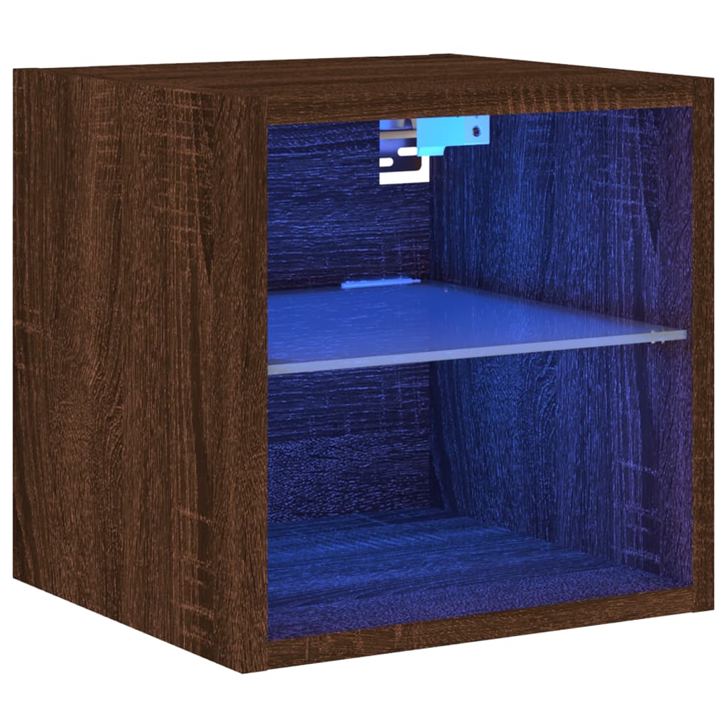 vidaXL Comodă TV de perete cu lumini LED, stejar maro 30x28,5x30 cm