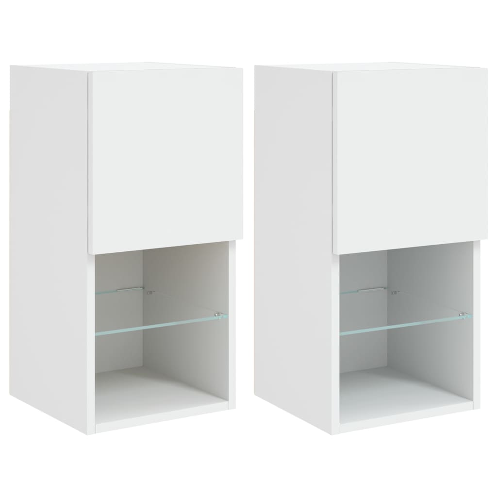 vidaXL Comode TV cu lumini LED, 2 buc., alb, 30,5x30x60 cm
