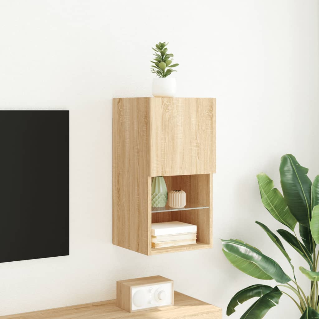 vidaXL Comodă TV cu lumini LED, stejar sonoma, 30,5x30x60 cm vidaXL Comodă TV cu lumini LED, stejar sonoma, 30,5x30x60 cm