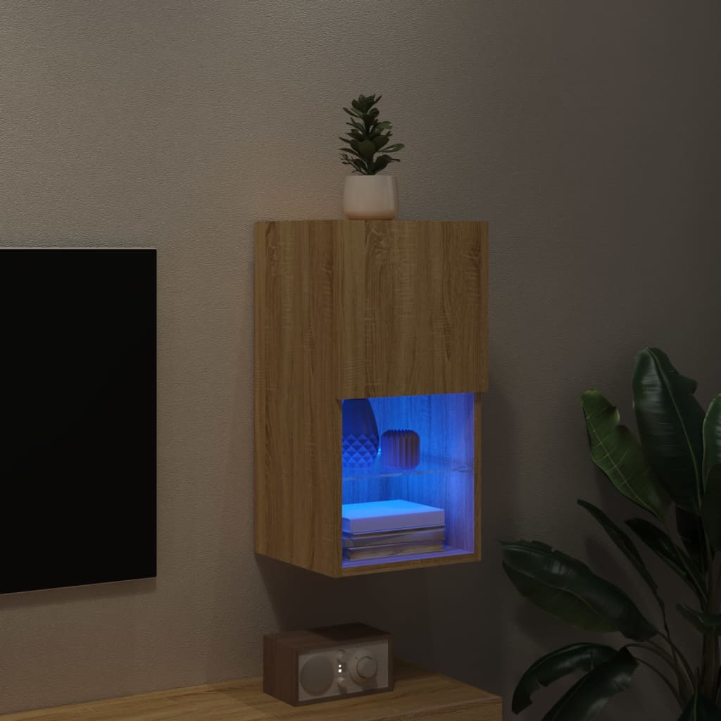 vidaXL Comodă TV cu lumini LED, stejar sonoma, 30,5x30x60 cm vidaXL Comodă TV cu lumini LED, stejar sonoma, 30,5x30x60 cm