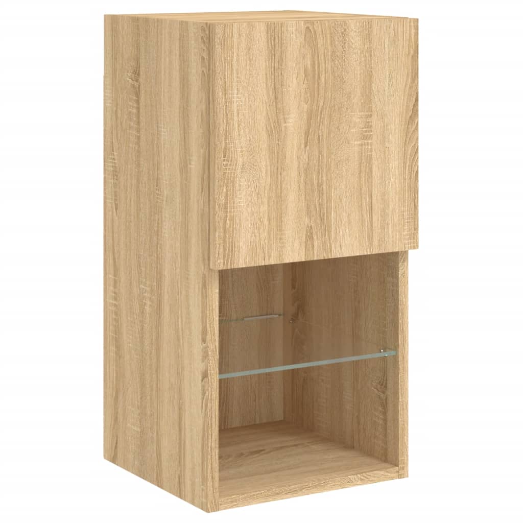 vidaXL Comodă TV cu lumini LED, stejar sonoma, 30,5x30x60 cm vidaXL Comodă TV cu lumini LED, stejar sonoma, 30,5x30x60 cm