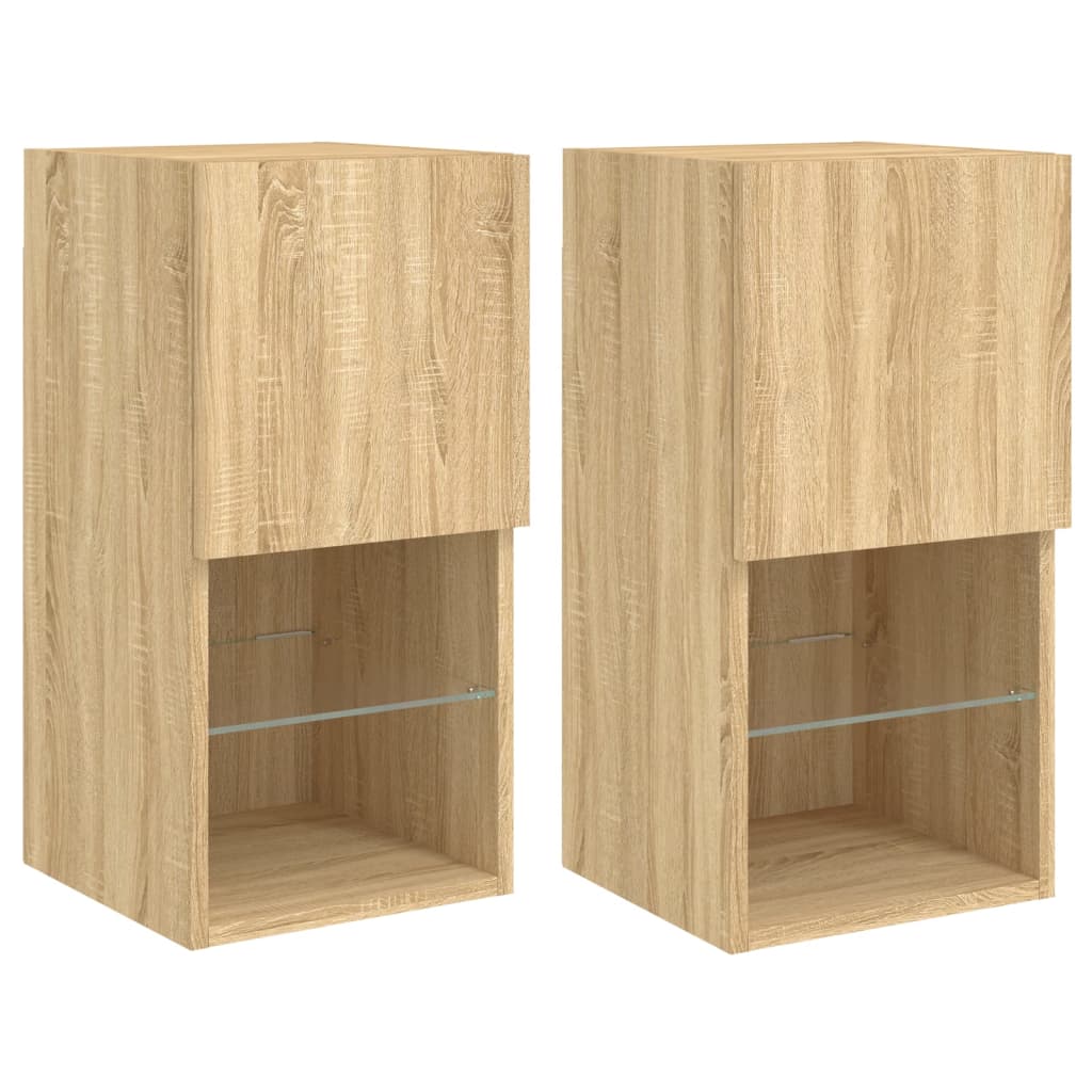 vidaXL Comode TV cu lumini LED, 2 buc., stejar sonoma, 30,5x30x60 cm
