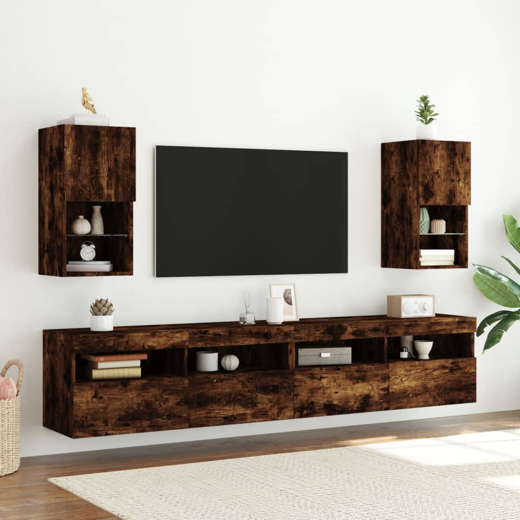vidaXL Comodă TV cu lumini LED, stejar fumuriu, 30,5x30x60 cm