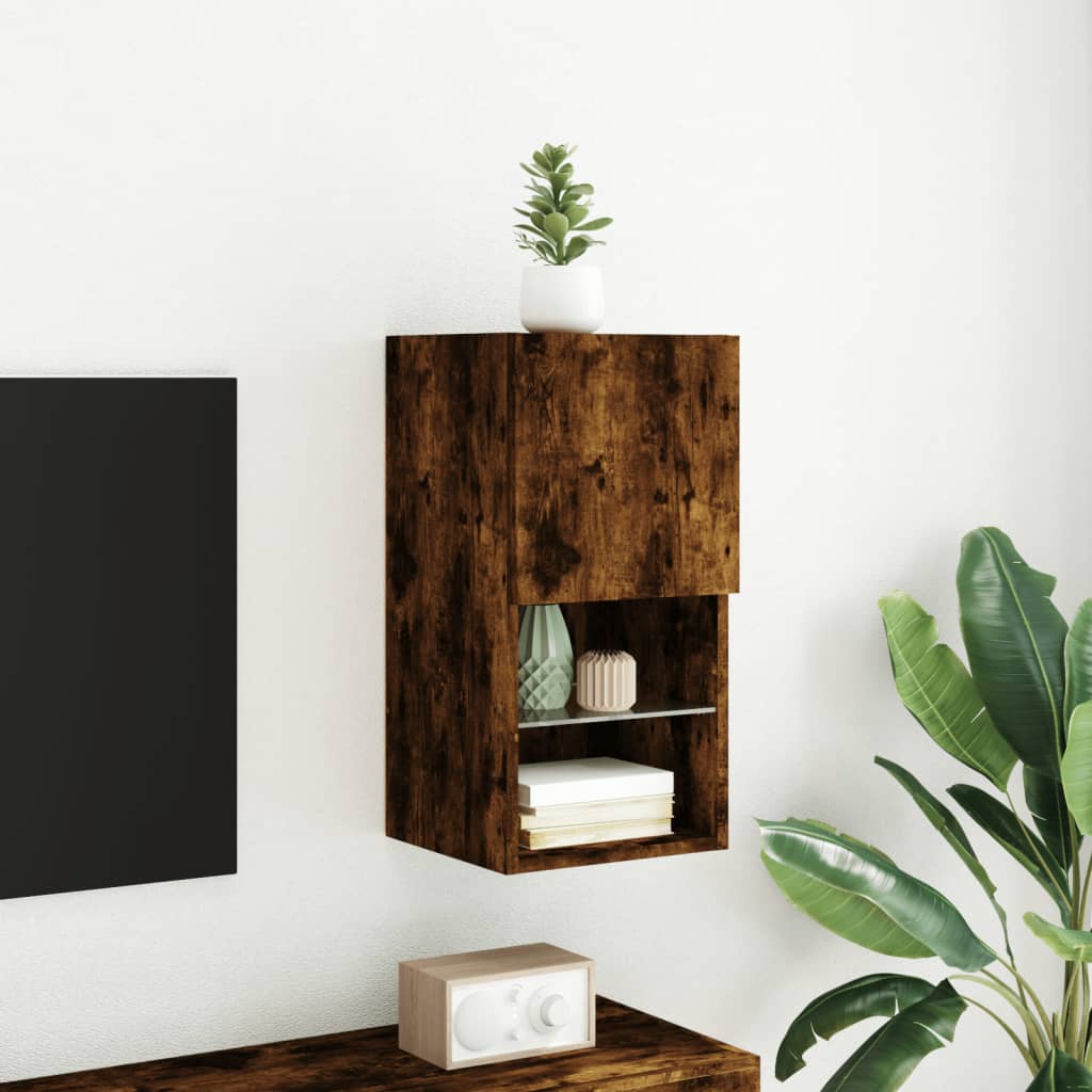 vidaXL Comodă TV cu lumini LED, stejar fumuriu, 30,5x30x60 cm