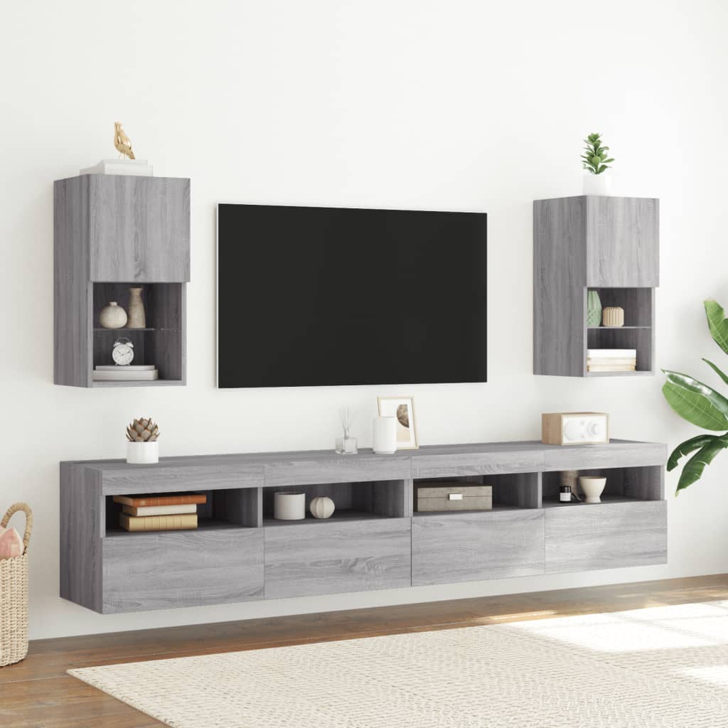 vidaXL Comodă TV cu lumini LED, gri sonoma, 30,5x30x60 cm vidaXL Comodă TV cu lumini LED, gri sonoma, 30,5x30x60 cm