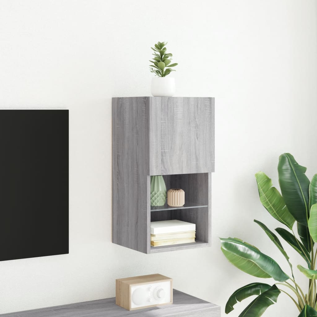vidaXL Comodă TV cu lumini LED, gri sonoma, 30,5x30x60 cm vidaXL Comodă TV cu lumini LED, gri sonoma, 30,5x30x60 cm